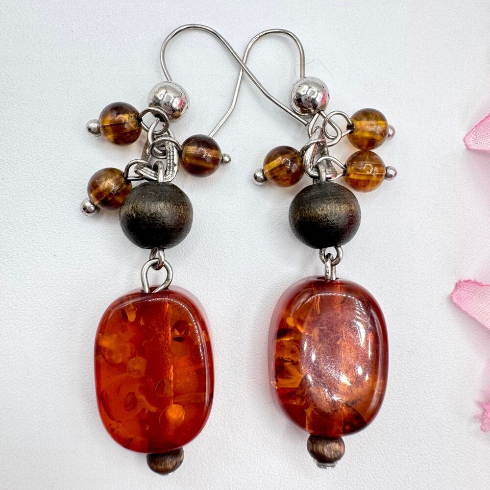 Amber Cha Cha Dangle Earrings UV Tested Glows Green Natural Bohemian Earthcore